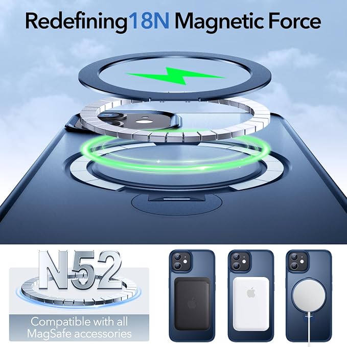 Anqrp 360° ALL-in-ONE Stand Case for iPhone 12/12 Pro Case with Rotatable Magnetic KickStand Ring Holder, Compatible with MagSafe, MIL-Grade Shockproof iPhone 12/12 Pro Phone Case Cover 6.1 inch, Blue