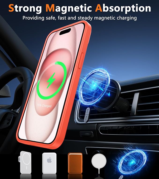 FNTCASE for iPhone 15 Case: for iPhone 14 Case & iPhone 13 Case [Compatible with Magsafe] Translucent Matte Cases with [Screen Protector] Military Grade Shockproof Protective Phone Cover - Orange