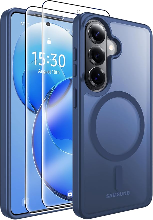 MOZOTER for Samsung Galaxy S26 Case with Magnetic,[Compatible with MagSafe][12Ft Military Dropproof][2*Screen Protector] Translucent Anti-Slip Back Slim Shockproof Case for S26-Blue