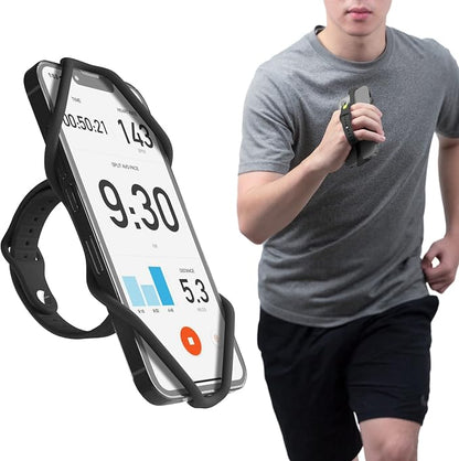 BONE Run Tie Handheld 2, Running Phone Holder, 2-in-1 Handheld/Wristband Design, Adjustable & Skin-Friendly Silicone Strap for Workout, Universal Sport Phone Carrier for Most Smartphone (Black)