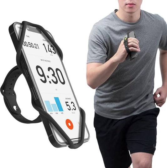 BONE Run Tie Handheld 2, Running Phone Holder, 2-in-1 Handheld/Wristband Design, Adjustable & Skin-Friendly Silicone Strap for Workout, Universal Sport Phone Carrier for Most Smartphone (Black)