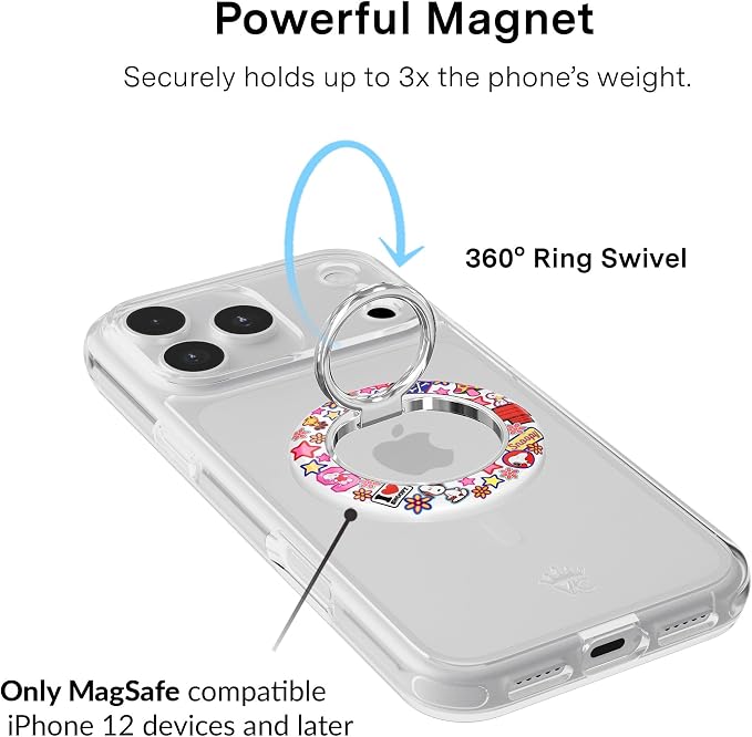 VELVET CAVIAR Compatible with MagSafe Phone Grip 2.0 | Cute Magnetic Ring Holder | Finger Loop Kickstand | Pop On Accessory for iPhone 17, 16, 15, 14, 13, 12 | Snoopy Patchwork