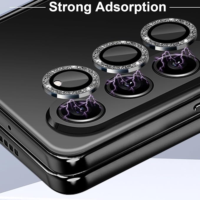 for Galaxy Z Fold 6 Camera Lens Protector Bling Glitter Individual Aluminium Alloy Ring 9H Tempered Glass Decorative Accessories Camera Cover for Samsung Galaxy Z Fold 6 Glitter Black