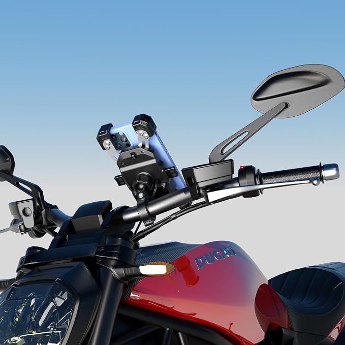 iMESTOU Motorcycle Wireless USB C Charger Phone Mount with Detachable SAE-O Ring Wire, Fits for 5.5"-7.2" Phones with Thickness Up to 15mm, Width ＜93mm, Works with 12-24V Motorcycles