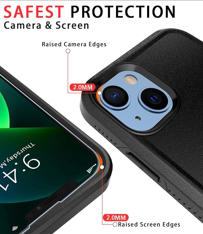 Diverbox for iPhone 13 case [Shockproof] [Dropproof] [Tempered Glass Screen Protector ],Heavy Duty Protection Phone Case Cover for Apple iPhone 13 (Black-2in1)