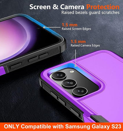 SPIDERCASE Designed for Samsung Galaxy S23 Case, [10 FT Military Grade Drop Protection], 2 Pack [Tempered Glass Screen Protector+Camera Lens Protector] Heavy Duty Shockproof Case, Dark Purple