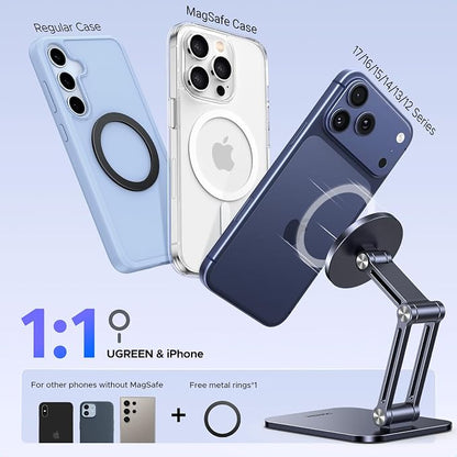 UGREEN Magnetic Phone Stand Compatible with MagSafe Holder for Desk Ergonomic Design Adjustable, Aluminum Cell Phone Stand Compatible for iPhone 17 Air 16 15 14 13 12 Pro Max and MagSafe Case, Grey