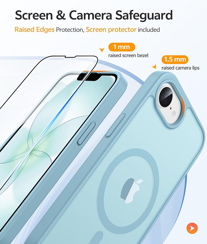 FNTCASE for iPhone 17e Case: iPhone 16e Phone Case [Compatible with Magsafe] Translucent Matte Cases with [Screen Protector] Military Grade Shockproof Protective Phone Cover - Teal