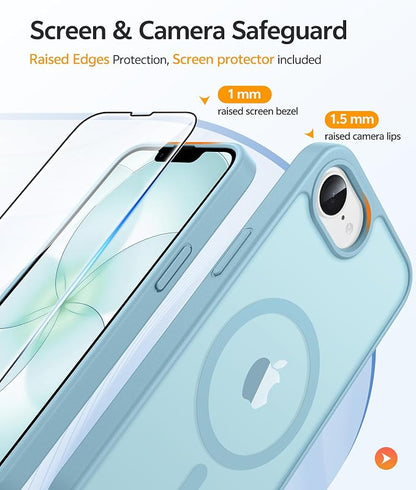 FNTCASE for iPhone 17e Case: iPhone 16e Phone Case [Compatible with Magsafe] Translucent Matte Cases with [Screen Protector] Military Grade Shockproof Protective Phone Cover - Teal