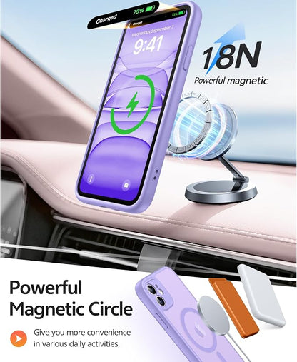 FNTCASE for iPhone 11 Case: [Compatible with Magsafe] Translucent Matte Magnetic Cases [Full Camera Protection] Military Grade Shockproof Protective Phone Cover - Light Purple