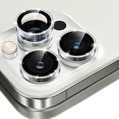 GolbinBox Camera Lens Protector for iPhone 13 Pro/13 Pro Max, 1:1 Invisible Fit, 9H Tempered Glass Ultra HD Metal Individual Camera Cover for Women, Case Friendly, Bling/Silver