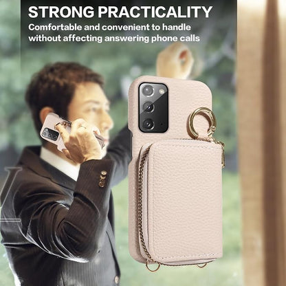 Wallet Case for Samsung Galaxy Note 20 5G with Shoulder Strap Ring Buckle, PU Leather Zipper Flip Organ Purse, Card Holder Stand Phone Cover for Note20 Notes 20s Twenty Not S20 Women Men White