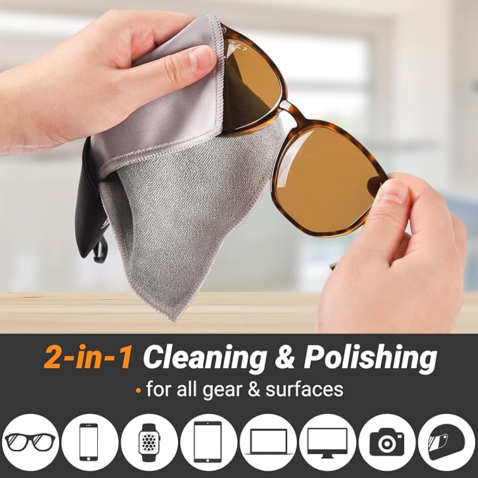 2 Sided Portable Glasses Cleaner Cloth Keychain,Reusable 6X 6-Inch Glasses Cleaning Kit Travel,Microfiber Eye Glasses Lens Cleaning Cloth Wipes Kit with Pouch,Black