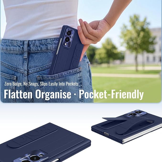 for Samsung Galaxy Z Fold 8 Case with Wristband Stand, Built-in Screen & Lens Protection Shockproof Full Body Drop Fall Protection.(Blue)