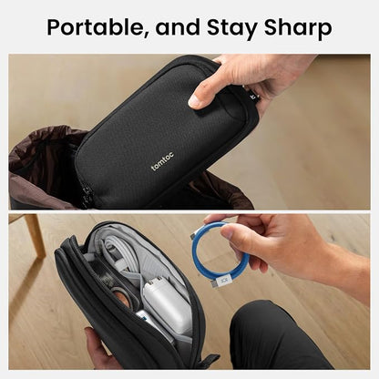 tomtoc Electronic Organizer Travel Case, Dual Compartment Tech Organization | Water Resistant Cable Pouch Storage Bag for Charger, Cord, Phone, Hard Drive, Power Bank, Accessories Travel Essentials