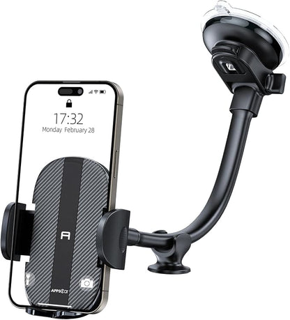APPS2Car Cell Phone Holder for Car Dashboard Windshield Phone Mount for Car Long Arm Car Phone Holder Mount Strong Suction Cup Anti-Shake Stabilizer Compatible for iPhone, Samsung, All Smartphones