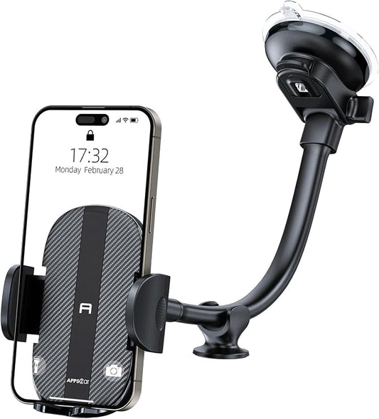 APPS2Car Cell Phone Holder for Car Dashboard Windshield Phone Mount for Car Long Arm Car Phone Holder Mount Strong Suction Cup Anti-Shake Stabilizer Compatible for iPhone, Samsung, All Smartphones