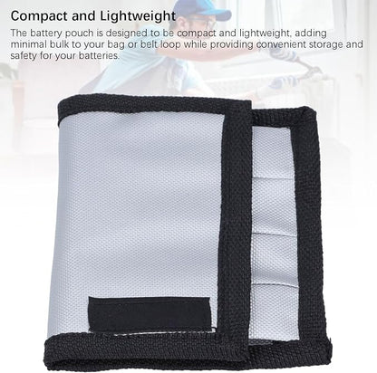 Fafeicy Battery Pouch, Battery Bag Holder Organizer with Hook and Loop Fasteners, for 4 Batteries Compact Oxford Fabric Belt Loop