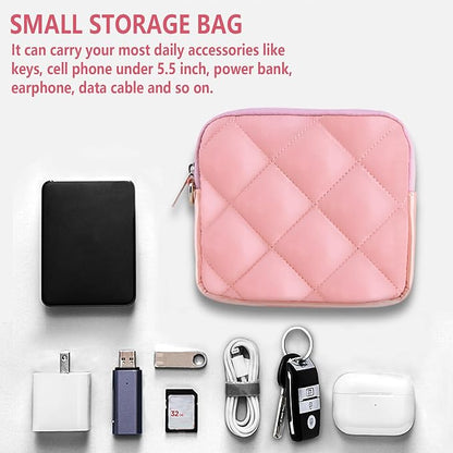 Puffy Quilted Travel Cable Electronic Organizer for Accessories Laptop MacBook Power Adapter, Wireless Mouse, for iPhone Charger, Cellphone, Power Bank