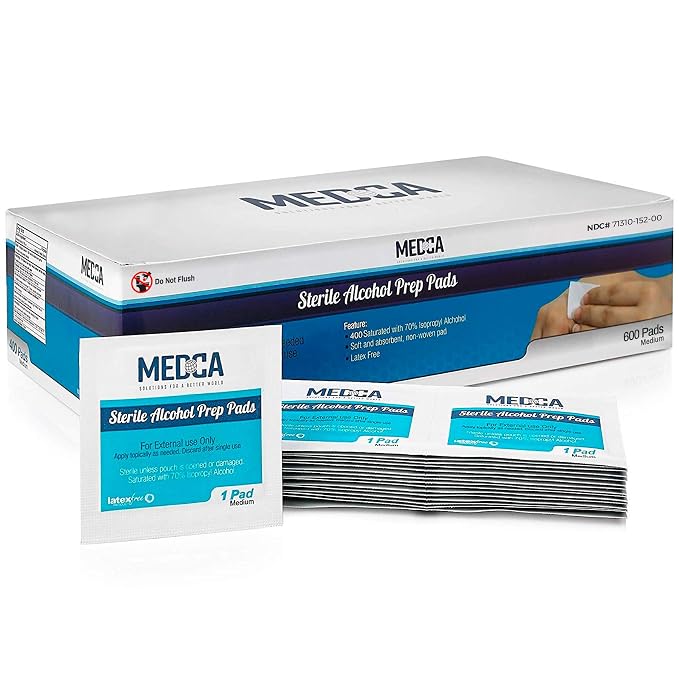 Alcohol Prep Pads - Box of 600, Saturated 70% Isopropyl Alcohol Wipes, Individually Wrapped Moistened Swab Pad, 2-Ply Cotton (Bulk Pack 600 Count)