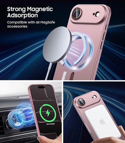 Magnetic for iPhone Air Case, Compatible with MagSafe, Built-in Camera Lens Protector, Slim Thin Soft Silicone Bumper Shockproof Metallic Luster Phone Case for iPhone 17 Air (Rose Gold)