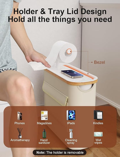 TAZENI Toilet Paper Storage Basket Holder Holds 9-12 +1 Rolls Elegant Multi-Functional Bathroom Toilet Paper Holder Stand Storage Organizer Waterproof with Tray Hold Phone Wet Wipes Beige