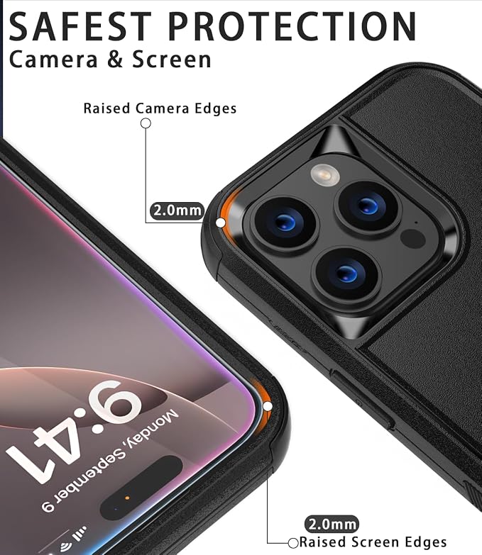 for iPhone 16 Pro Max Case [Shockproof] [Dropproof] [with Screen Protector ] Heavy Duty Protection Phone Case Cover for iPhone 16 Promax- Black