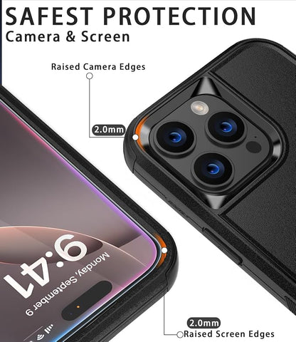 for iPhone 16 Pro Max Case [Shockproof] [Dropproof] [with Screen Protector ] Heavy Duty Protection Phone Case Cover for iPhone 16 Promax- Black
