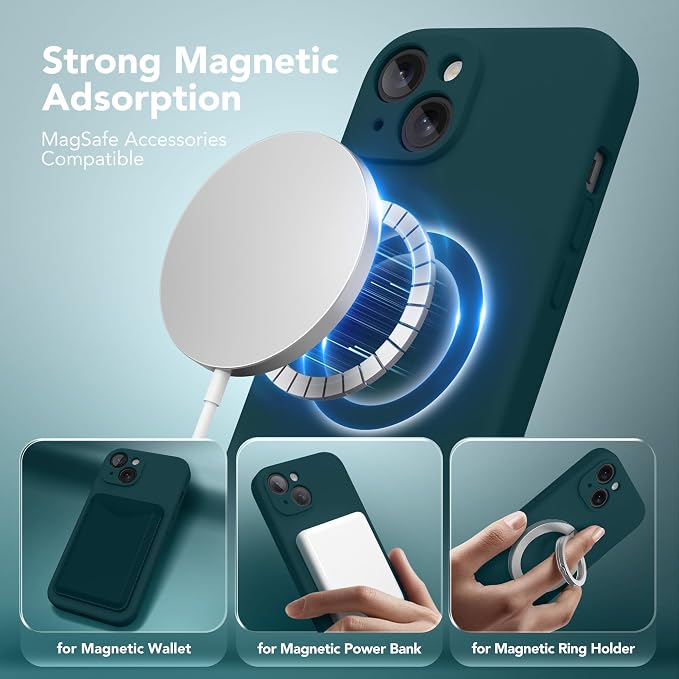 Magnetic for iPhone 15 Plus Case, Compatible with MagSafe, [Full Camera Protection][Screen Protector] Silicone Shockproof Protective Phone Case for iPhone 15 Plus 6.7", Deep Blue