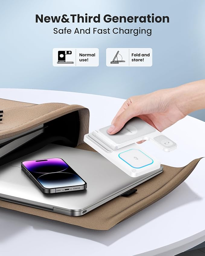 DUMTERR 3 in 1 Wireless Charger for iPhone 16/15/14/13/12/11/Pro/Max/XS, Wireless Charging Station for Apple Devices, Charging Stand for Apple Watch Series S10, for AirPods 4/3/2/Pro/Pro 2(White)