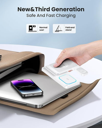 DUMTERR 3 in 1 Wireless Charger for iPhone 16/15/14/13/12/11/Pro/Max/XS, Wireless Charging Station for Apple Devices, Charging Stand for Apple Watch Series S10, for AirPods 4/3/2/Pro/Pro 2(White)