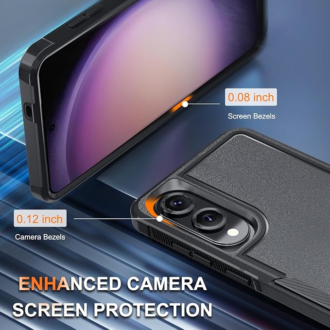 RMOCR Case for Samsung Galaxy S25 Edge, Full Body Heavy Duty Rugged Shockproof Protective Phone Cover with Lanyard Strap, Tempered Glass Screen Protector and Camera Lens Cover, Black Matte