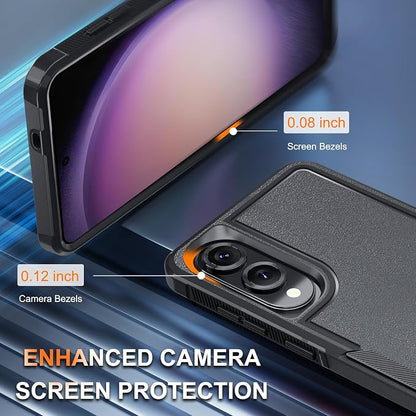 RMOCR Case for Samsung Galaxy S25 Edge, Full Body Heavy Duty Rugged Shockproof Protective Phone Cover with Lanyard Strap, Tempered Glass Screen Protector and Camera Lens Cover, Black Matte