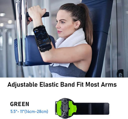Wristband Running Phone Holder for 4~6.5‘’ Phone, 360°Rotation & Detachable Sports Phone Armband Running for iPhone 17/16/15/14/13/12/Pro/Pro Max/XS/XR/X/8/7/6/Plus, Green