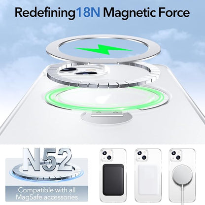 Anqrp 360° All-in-ONE Stand Case for iPhone 14/13 Case with Rotatable Magnetic Kickstand Ring Holder, Compatible with Mag-Safe, MIL-Grade Shockproof iPhone 14/13 Phone Case Cover, Mist Matte Clear