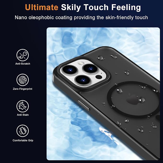 MOCCA Strong Magnetic for iPhone 15 Pro Max Case, [Compatible with Magsafe][13FT Military Drop Protection] Slim Translucent Matte Shockproof Case for iPhone 15 ProMax Case 6.7'',Titanium Black