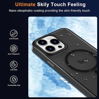 MOCCA Strong Magnetic for iPhone 15 Pro Max Case, [Compatible with Magsafe][13FT Military Drop Protection] Slim Translucent Matte Shockproof Case for iPhone 15 ProMax Case 6.7'',Titanium Black