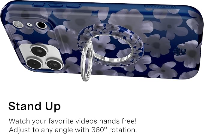 VELVET CAVIAR Compatible with MagSafe Phone Grip 2.0 | Cute Magnetic Ring Holder | Finger Loop Kickstand | Pop On Accessory for iPhone 17, 16, 15, 14, 13, 12 | Midnight Blossom