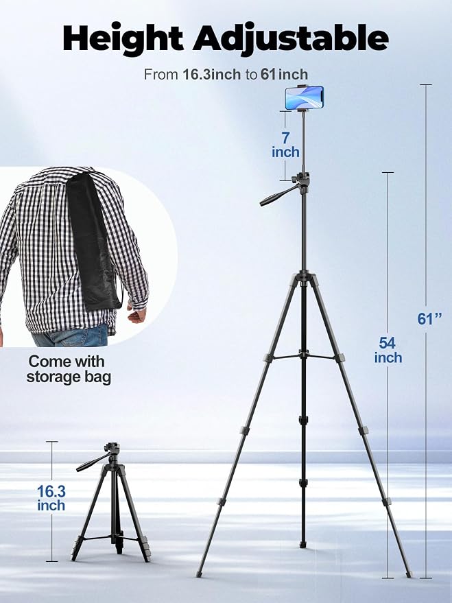 EMART 61’’ Phone Tripod Stand with Flexible Gooseneck, Portable Tripod for iPhone and Camera, Overhead Cellphone Holder with Remote for iPad Tablet Cooking Video Youtuber Vlogging Recording