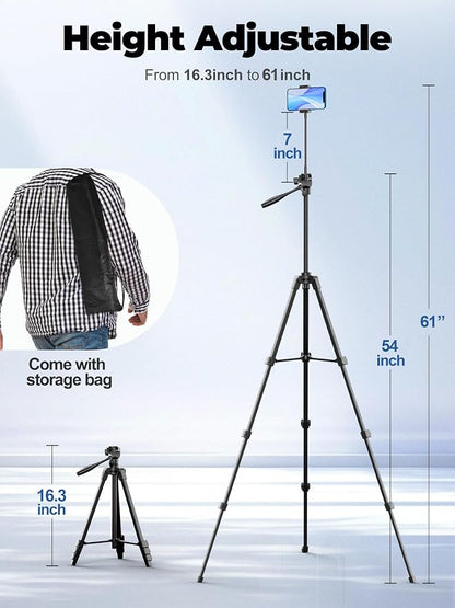 EMART 61’’ Phone Tripod Stand with Flexible Gooseneck, Portable Tripod for iPhone and Camera, Overhead Cellphone Holder with Remote for iPad Tablet Cooking Video Youtuber Vlogging Recording