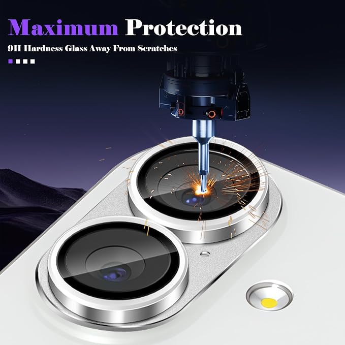 Camera Lens Protector for iPhone 17 Camera Lens Protector [Strong Adsorption] [Not Easy to Break] Metal Tempered Glass Rear Camera Screen Cover - Silver