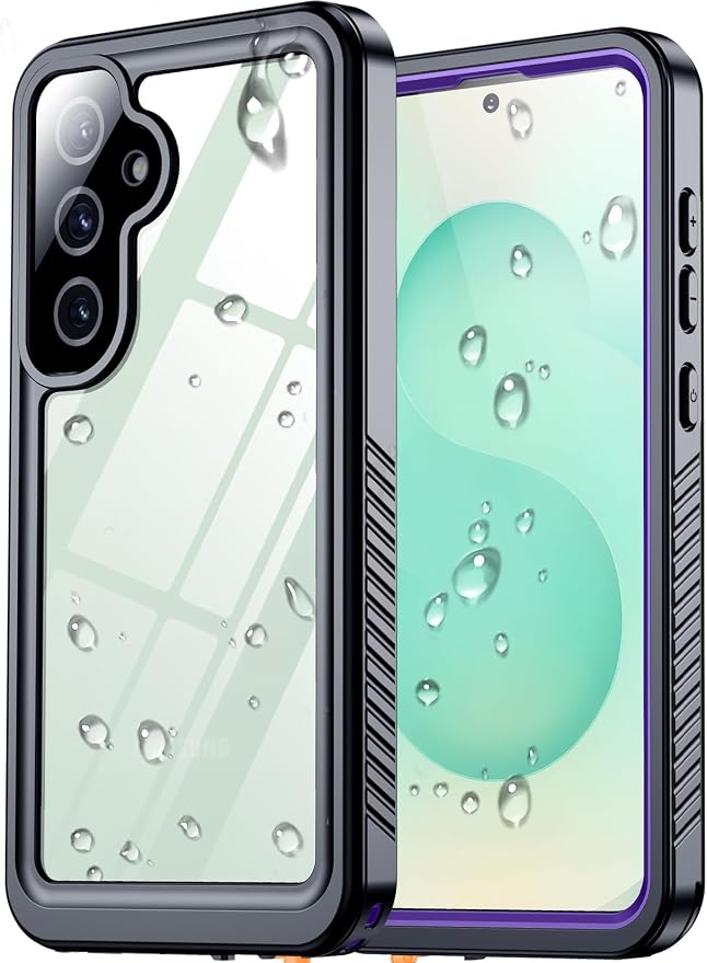 SPIDERCASE Upgraded for Samsung Galaxy S25 Plus Case Waterproof,Built-in Screen & Camera Lens Protector[IP68 Underwater] [Military Grade Shockproof] Full Body Protection Phone Case,Purple/Clear