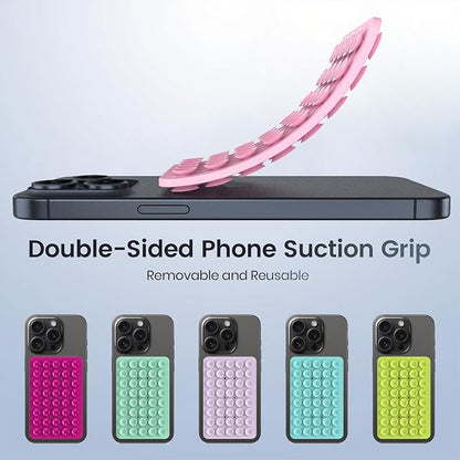 Double Sided Silicone Suction Phone Holder Mount, Silicon Accessory for iPhone and Android, Hands-Free Mirror Shower Phone Holder, TikTok Videos and Selfies (Light Pink+Transparent)