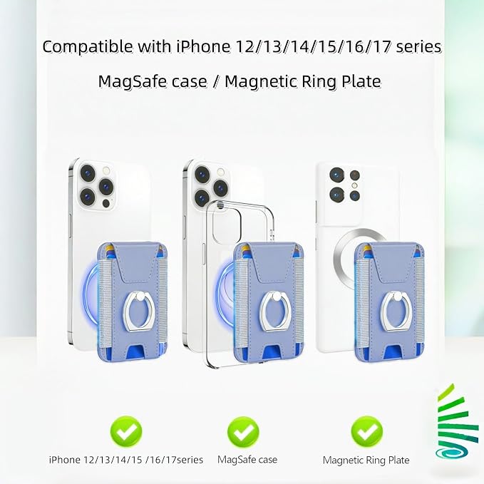 for Magsafe Wallet, Slim Magnetic Card Wallet with Grip, 7 Cards Holder RFID Blocking, Ring Stand Stick on Wallet with Privacy Flap (Light Purple)