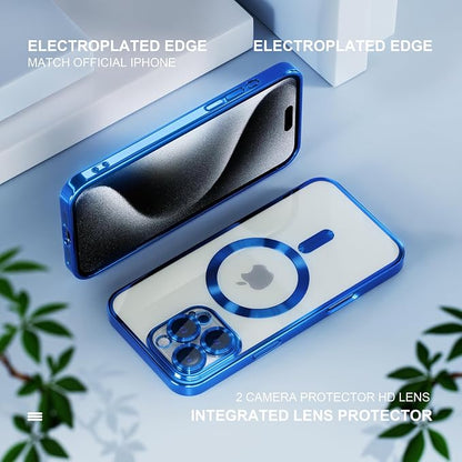 Misea Magnetic for iPhone 16 Pro Max Case Compatible with MagSafe [Never Yellowing] [Military Grade Drop Protection] Full Camera Lens Protector Plating Soft Clear Phone Case for Women 6.9", Deep Blue