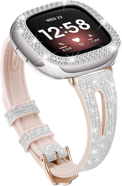 Bling Thin Band for Fitbit Sense/Fitbit Versa 3 Bands for Women Silicone Glitter Strap Accessories Compatible with Fitbit Sense 2/Versa 4 (Silver, Fitbit Sense/Versa 3)