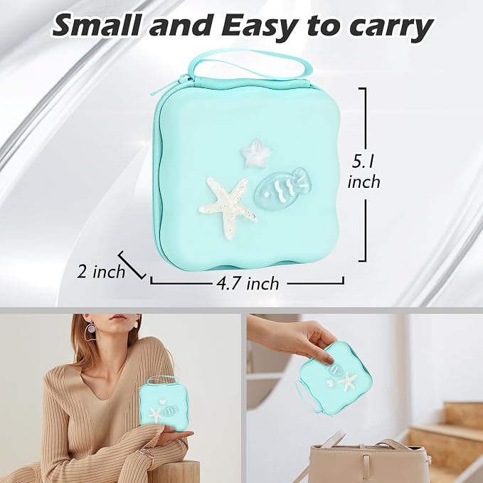 CameCosy Phone Charger Storage Case Cover Sets with Cable Protector for iPhone Adapter, Wave Travel Storage Bag, Earphone Cord Saver DIY Phone Charging Protector Cable Organizer (Blue Sea Star Fish)