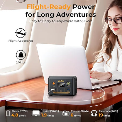 powkey Laptop Power Station 100W Portable Charger PD 3.0 Fast Charging 96Wh LiFePO4 Power Bank with USB-C Cable,Battery Backup for Laptop Phone Travel Camping Office Emergency Home