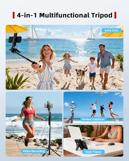 Auto Face Tracking Selfie Stick Tripod for iPhone with Light 360° Rotation That Follows Your Movement 63" Camera Tripod Stand with Remote for Content Creator Vlog Live Stream Video Recording