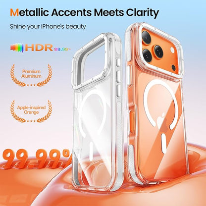 Strong Magnetic for iPhone 17 Pro case with camera lens protector [10Ft Military-Grade Protection] Compatible with fit MagSafe Shockproof Slim Thin Cover case for iPhone 17 Pro 6.3 inch, Clear White